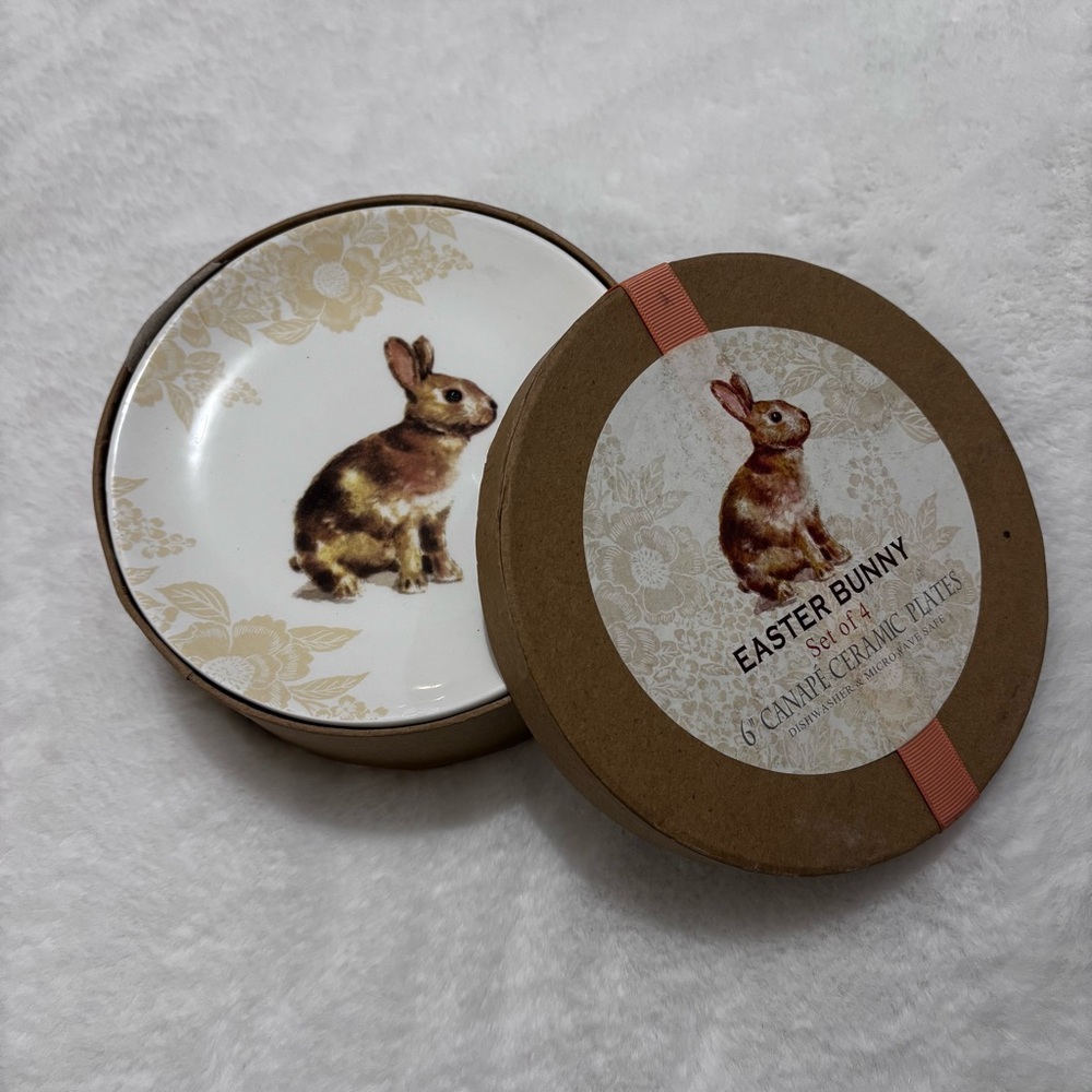 Magenta Easter Bunny Set of 4 6" Canape Ceramic Plates